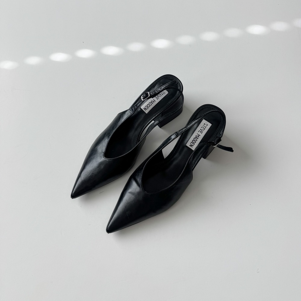 Steve Madden Black Pointed Toe Slingback Block Heel Pumps Womens 7.5M